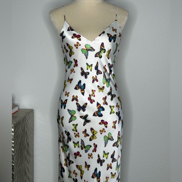 L'AGENCE Dresses & Skirts - L’agence Jodie V Neck Slip women Dress white butterfly